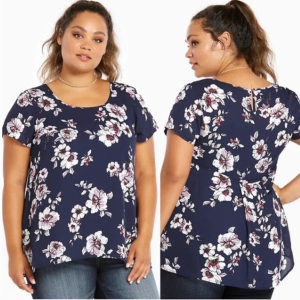 Torrid Georgette Floral Pleated Back Blouse